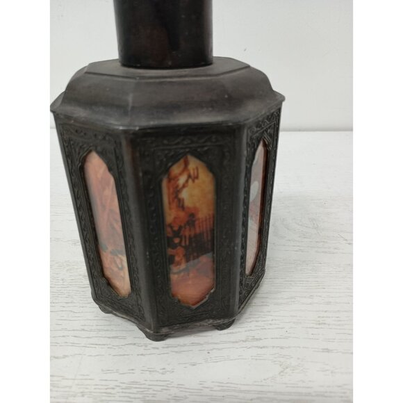 Antique 19th Century Chinese Pewter Tea Caddy Octagonal Painted Glass Panels - Picture 2 of 10